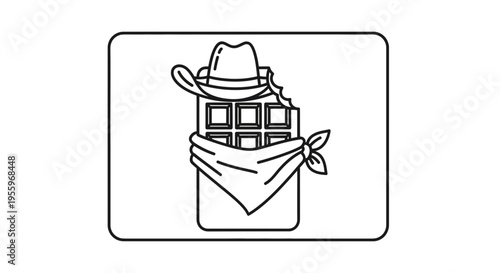 Funny Chocolate Bar Cowboy with Hat and Bandana, Cartoon Style