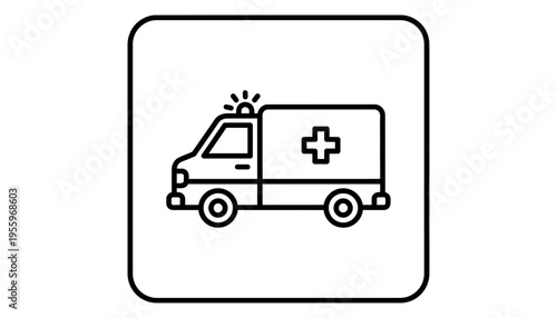 Ambulance Icon, Emergency Medical Vehicle, Healthcare Symbol, Vector Illustration