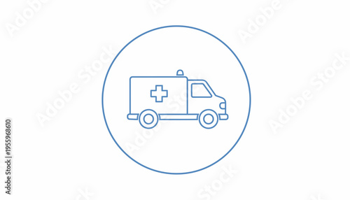 Ambulance icon, medical emergency vehicle, healthcare symbol, emergency transport, first aid, blue outline