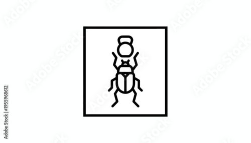 Ancient Egyptian Scarab Beetle Hieroglyph Symbol, Sacred Insect Icon, Line Art