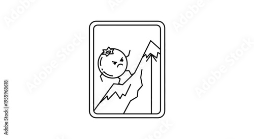 Angry Blueberry Climbing Mountain Peak, Healthy Food Concept, Vector Art