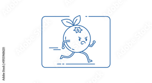 Angry Blueberry Character Running Fast, Cartoon Style