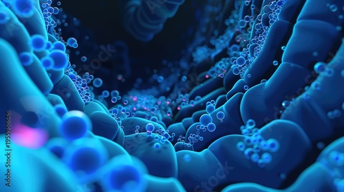 Medical Visualization of Small Intestine with Bacterial Gas Bubbles, Scientific Illustration
