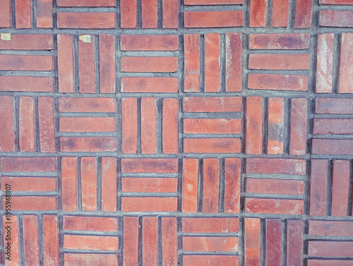 Red Brick Wall with Basket Weave Pattern Texture