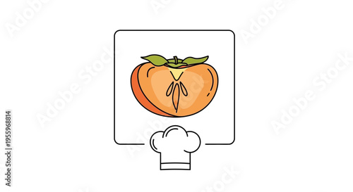 Fresh Persimmon Half with Chef Hat Icon, Healthy Food Concept