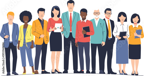 Diverse group of business people standing in a line