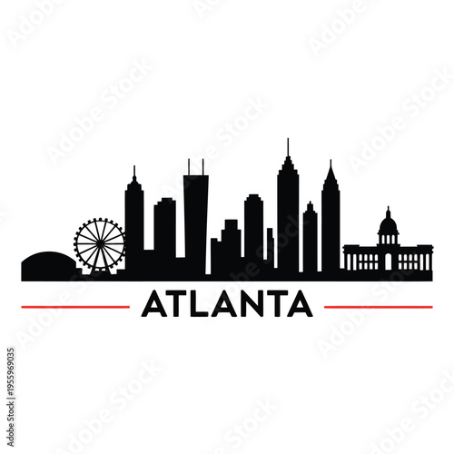 A striking black silhouette of the atlanta skyline with city name