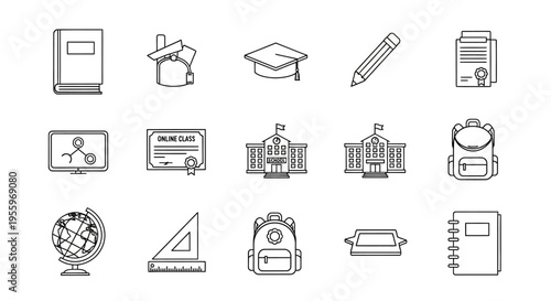 Education icons and learning symbols.