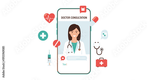Female Doctor on Phone Screen.