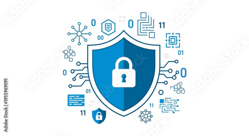 Digital Shield with Padlock Icon.