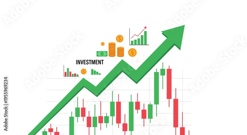 Green arrow graph showing investment growth.