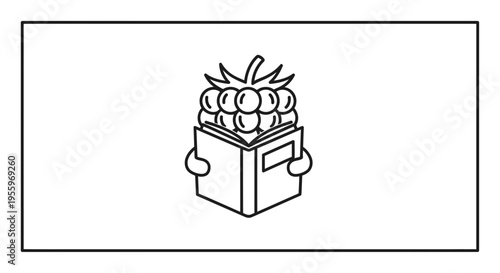 Cute Raspberry Character Reading a Book, Education Concept