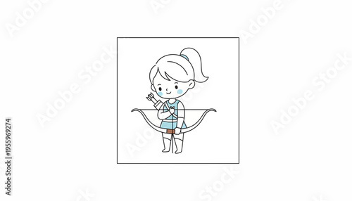 Cute Sagittarius girl with bow and arrow, zodiac sign illustration