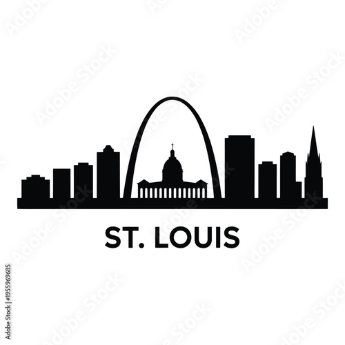 A black silhouette of the st louis skyline with the city s name