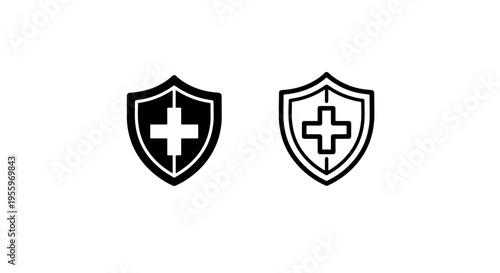 Medical cross shield icon: healthcare protection symbol for safety, security, and wellness