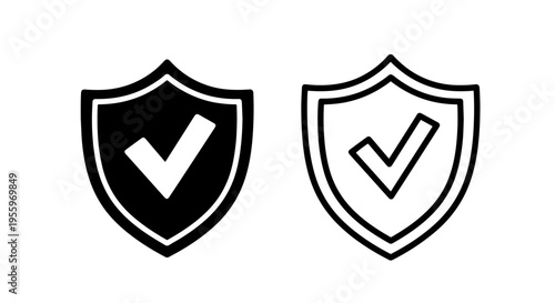 Checkmark shield icon: verified security symbol for approval, protection, and quality assurance
