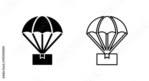 Parachute delivery box package shipping service icon graphic