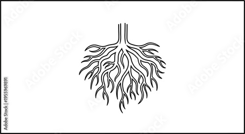 Detailed illustration of a strong plant root system, showcasing branching underground structure and natural foundation for growth