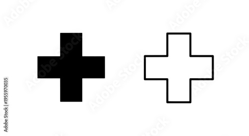 Square cross medical icon set: health, plus sign, first aid, and pharmacy concept