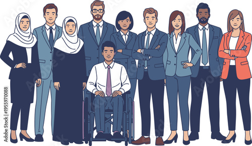 Diverse group of business professionals standing together