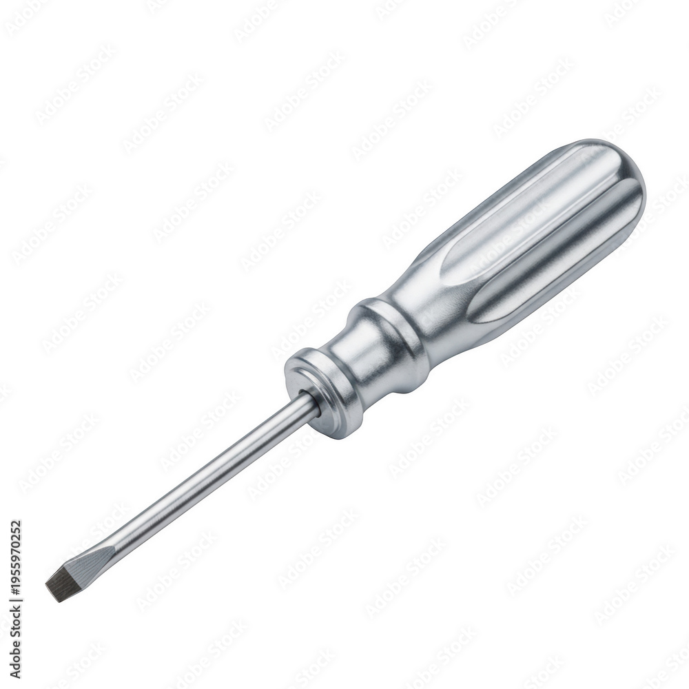 Fototapeta premium A silver screwdriver with a black tip isolated on transparent background