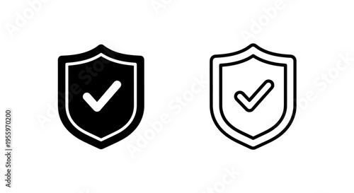 Shield with checkmark icon set: security verification and trust symbol for web
