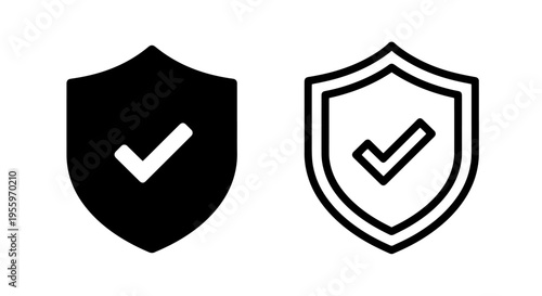 Shield with checkmark icon set: security verification and trust symbol for web