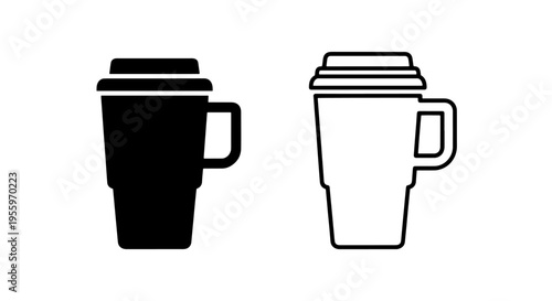 Modern insulated travel tumbler icon set: on-the-go beverage container symbol