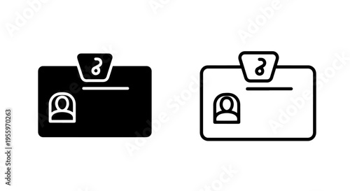 Identification card and badge icon set in solid and outline style for office and security design