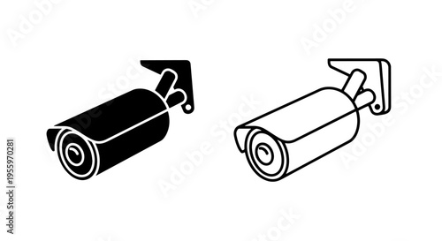 Security camera and cctv surveillance icons in solid and outline style for safety and protection