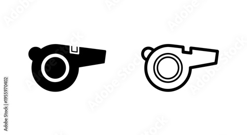 Sports whistle icon set for referee coach and athletic training equipment symbol in flat style