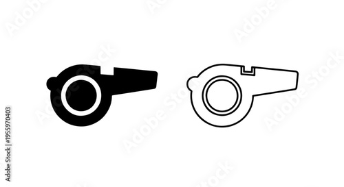 Referee whistle icon set for sports competition and athletic coaching equipment vector graphics