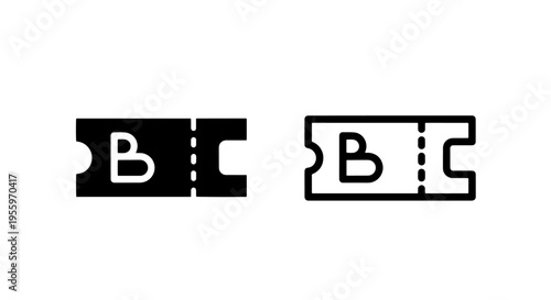 Ticket icon set in black and white outline for event booking and movie admission voucher designs