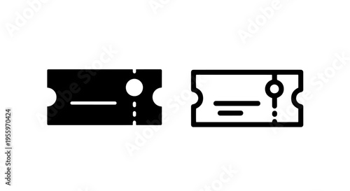 Minimalist ticket icon with perforated edge for event entry and online discount coupon illustrations