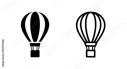 Hot air balloon icons representing flight adventure travel and outdoor leisure activities in the sky
