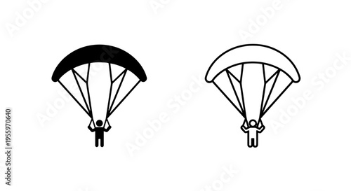 Paragliding icons in solid and outline style for extreme sports and outdoor sky adventure concepts