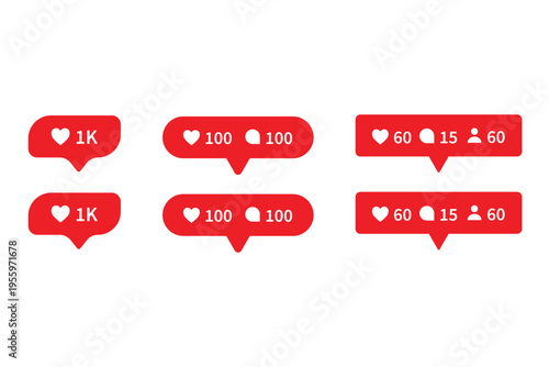 Social Media Notification Icons Set Red Like Comment Follower Counters UI