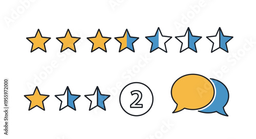 Rating stars and speech bubbles icon.