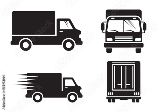Delivery truck vector illustration icons representing freight logistics and fast shipping services