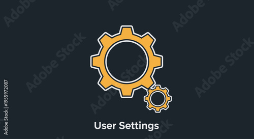 Yellow gear icons for settings menu.