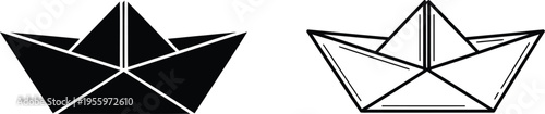 Origami boat paper folding black white Vector