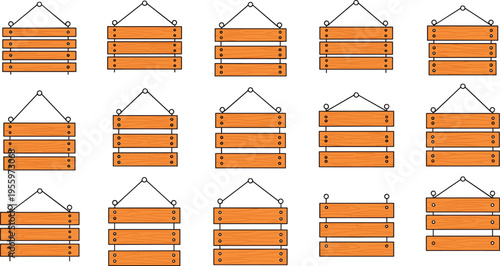 Wooden Hanging Signboard Set with Rope and Plank Variations, Rustic Blank Wood Signs Collection for Shop Labels, Direction Boards, Branding, and Decorative Design