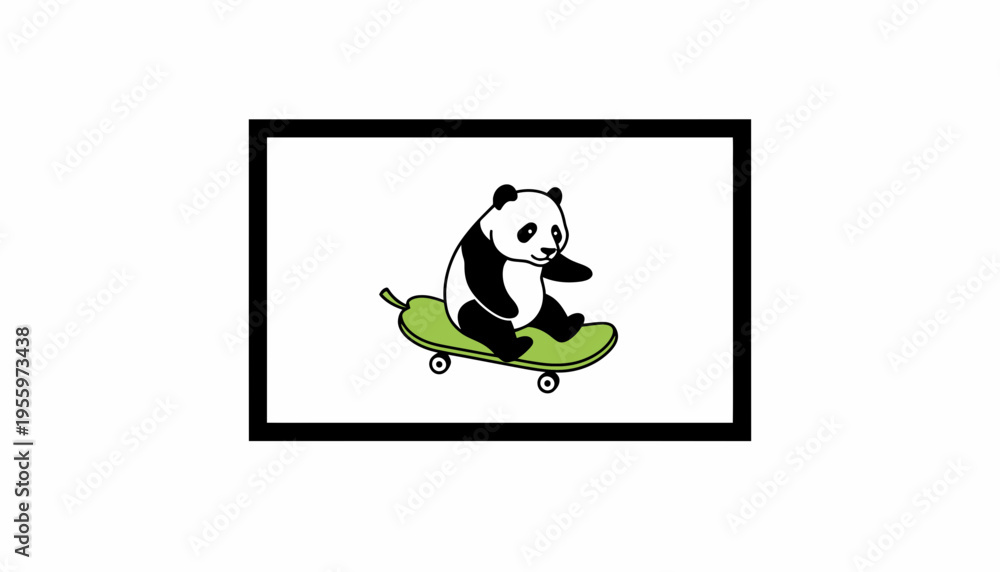 Fototapeta premium Cute Panda Riding a Skateboard, Cartoon Style
