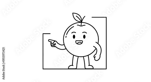 Cute Orange Character Pointing, Cartoon Style, Isolated on White Background