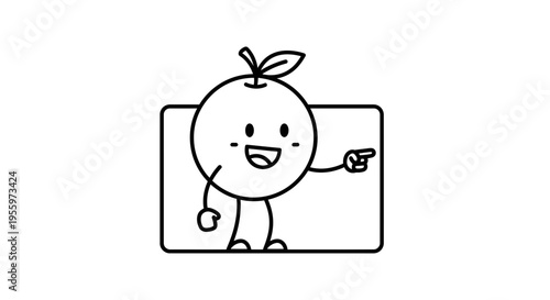 Cute Orange Character Pointing, Animated Fruit Mascot, White Background
