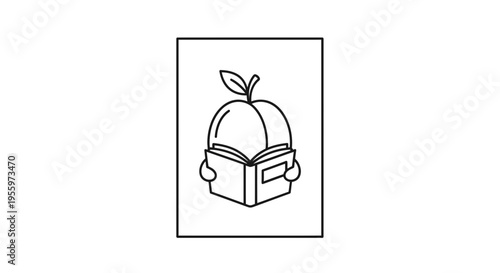 Cute Peach Reading a Book, Education Concept, Vector Illustration