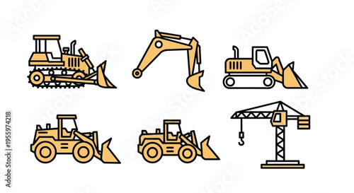 Heavy Construction Equipment Icons Set.