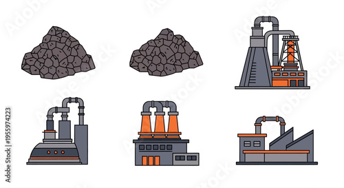 Industrial factory and coal icons.