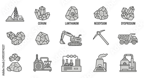 Mining Industry Icons and Symbols.