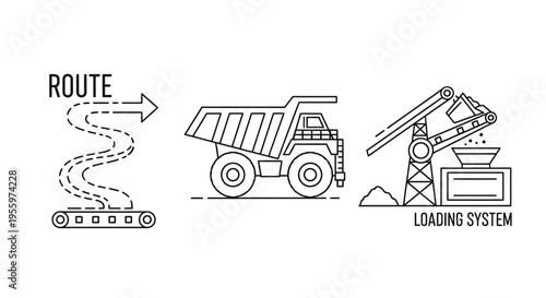 Industrial mining truck and loading equipment.